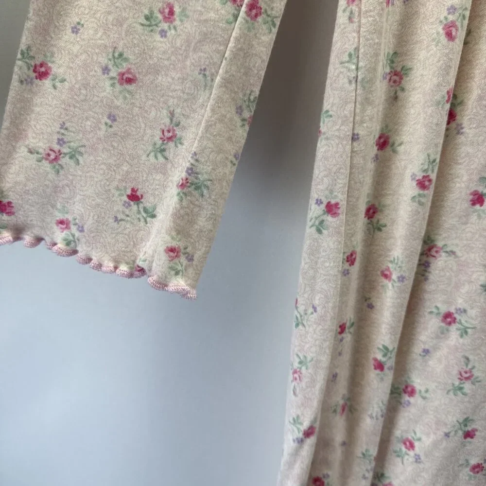 Karen Neuburger Encore Nightgown S‎ Pink Green Soft Cotton Blend Long Sleeve